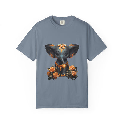 Cute Elephant Tee Gold Roses Garment-Dyed Shirt