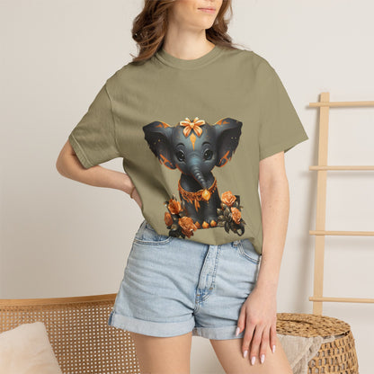 Cute Elephant Tee Gold Roses Garment-Dyed Shirt