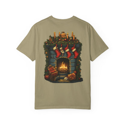 Christmas Fireplace Tee Stockings Garment-Dyed