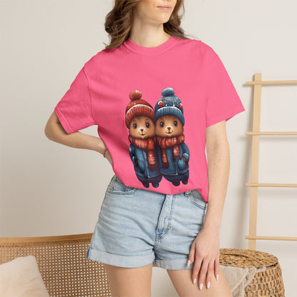 Cute Christmas Bears Couple Heavyweight Tee