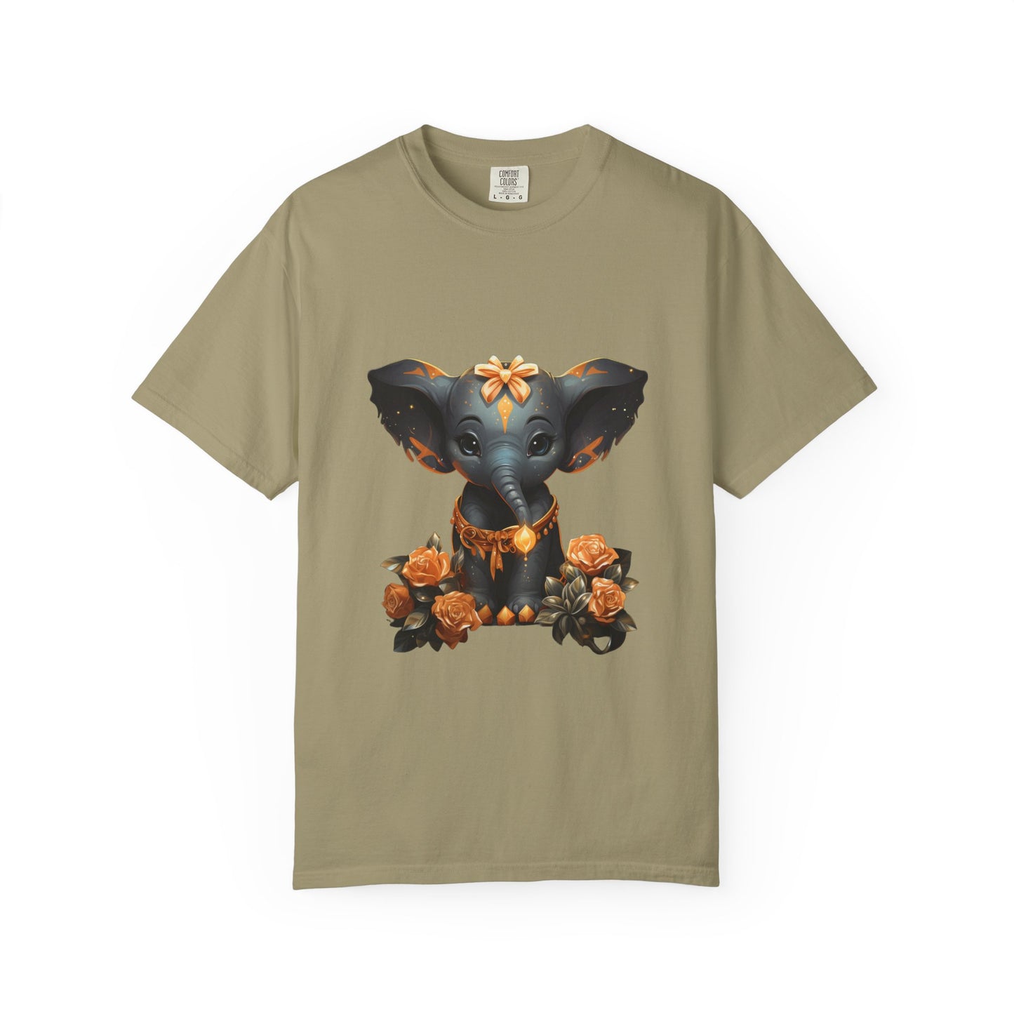 Cute Elephant Tee Gold Roses Garment-Dyed Shirt