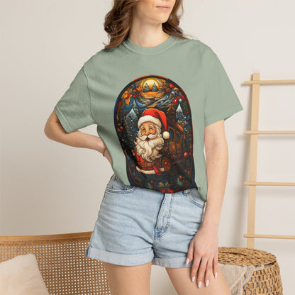 Santa Christmas Train Stained Glass Tee