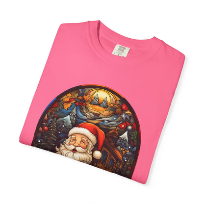 Santa Christmas Train Stained Glass Tee