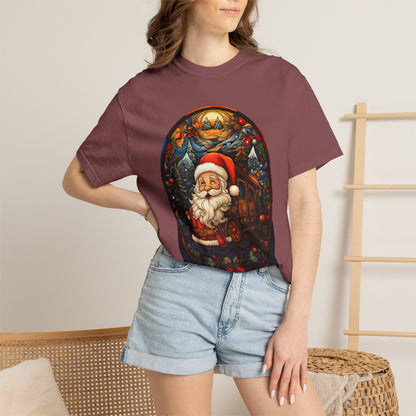 Santa Christmas Train Stained Glass Tee