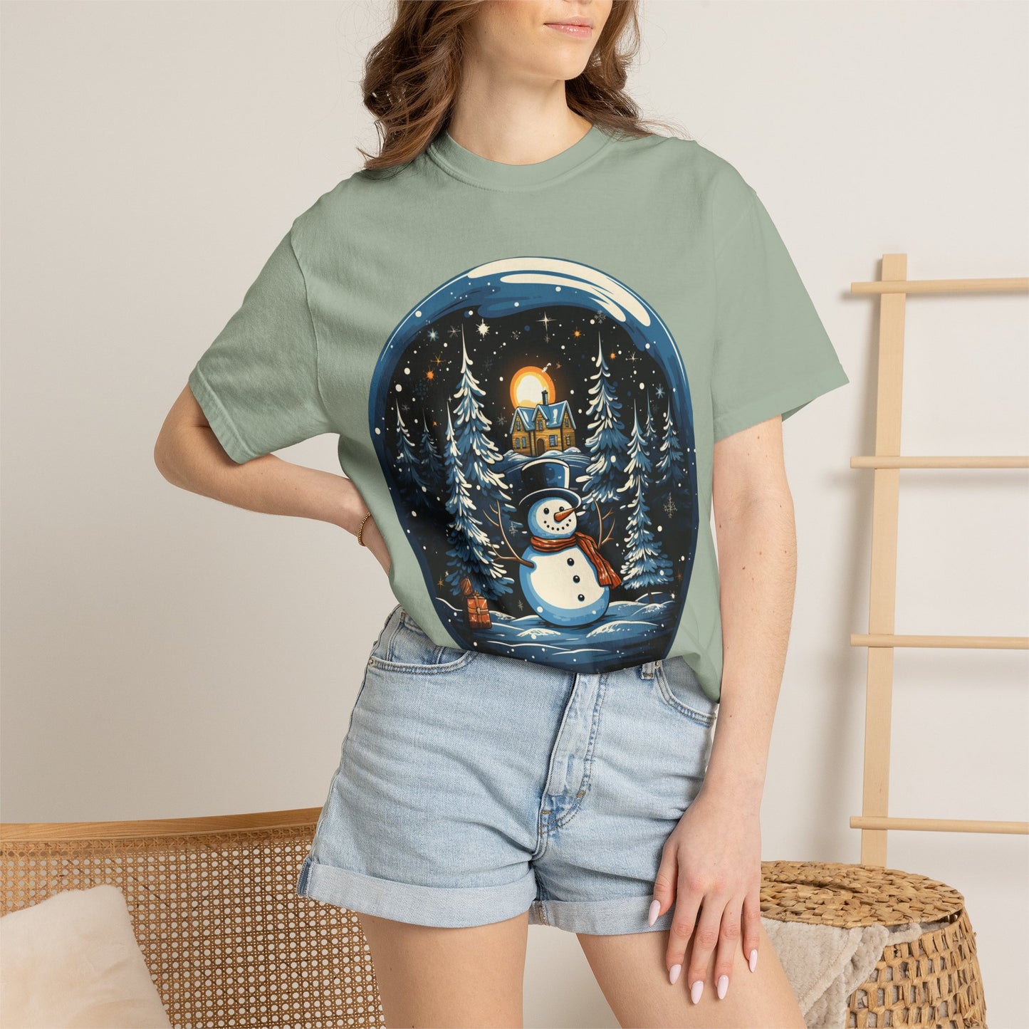 Snowman Snow Globe Christmas Heavyweight Tee