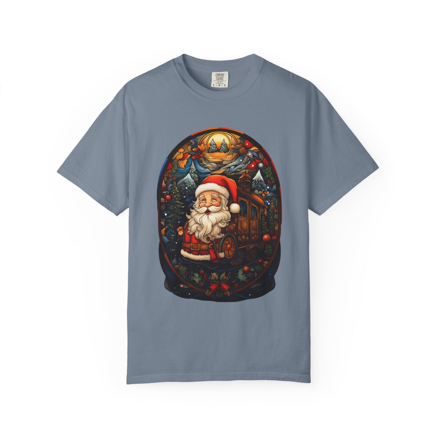 Santa Christmas Train Stained Glass Tee