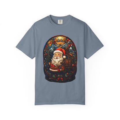 Santa Christmas Train Stained Glass Tee
