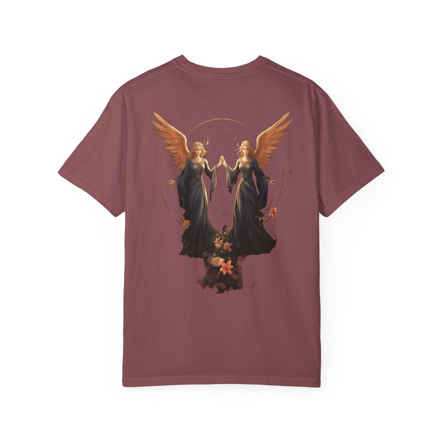 Angel Shirt Celestial Twin Angels Floral Gold