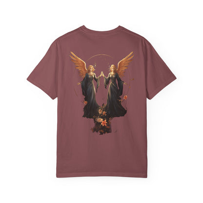 Angel Shirt Celestial Twin Angels Floral Gold
