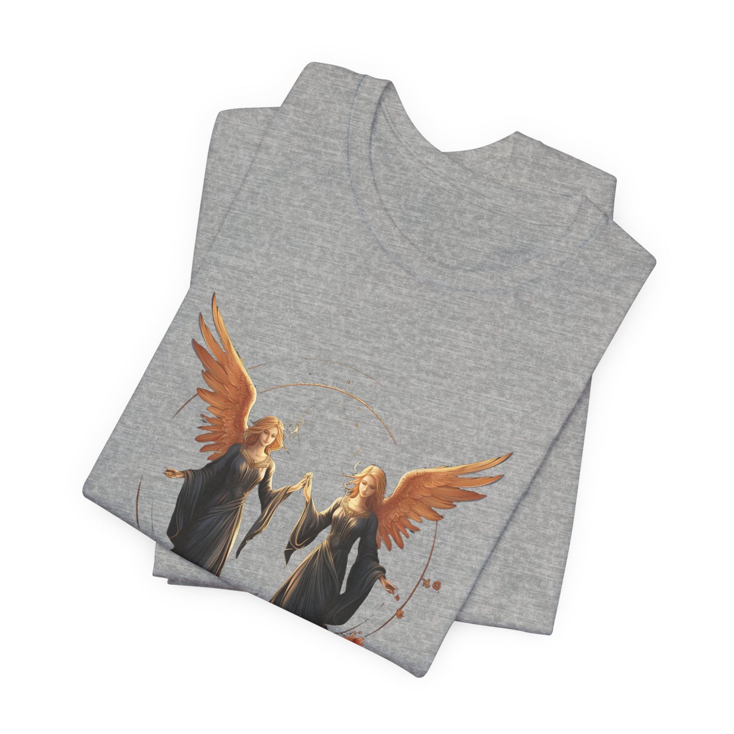 Angel T-Shirt Celestial Twin Angels Floral Gold