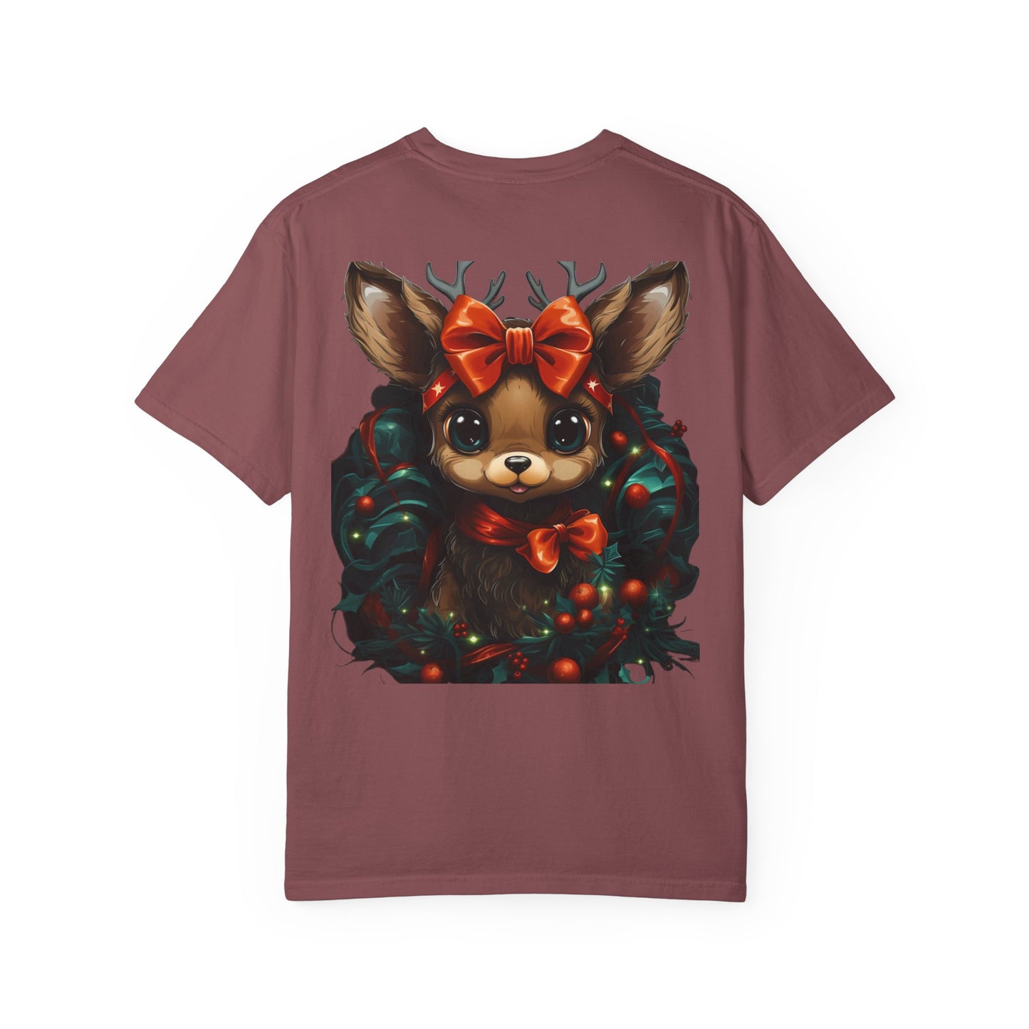 Cute Christmas Reindeer Garment-Dyed Tee Bow