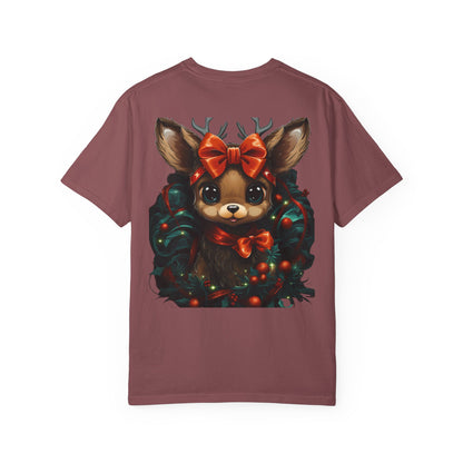 Cute Christmas Reindeer Garment-Dyed Tee Bow