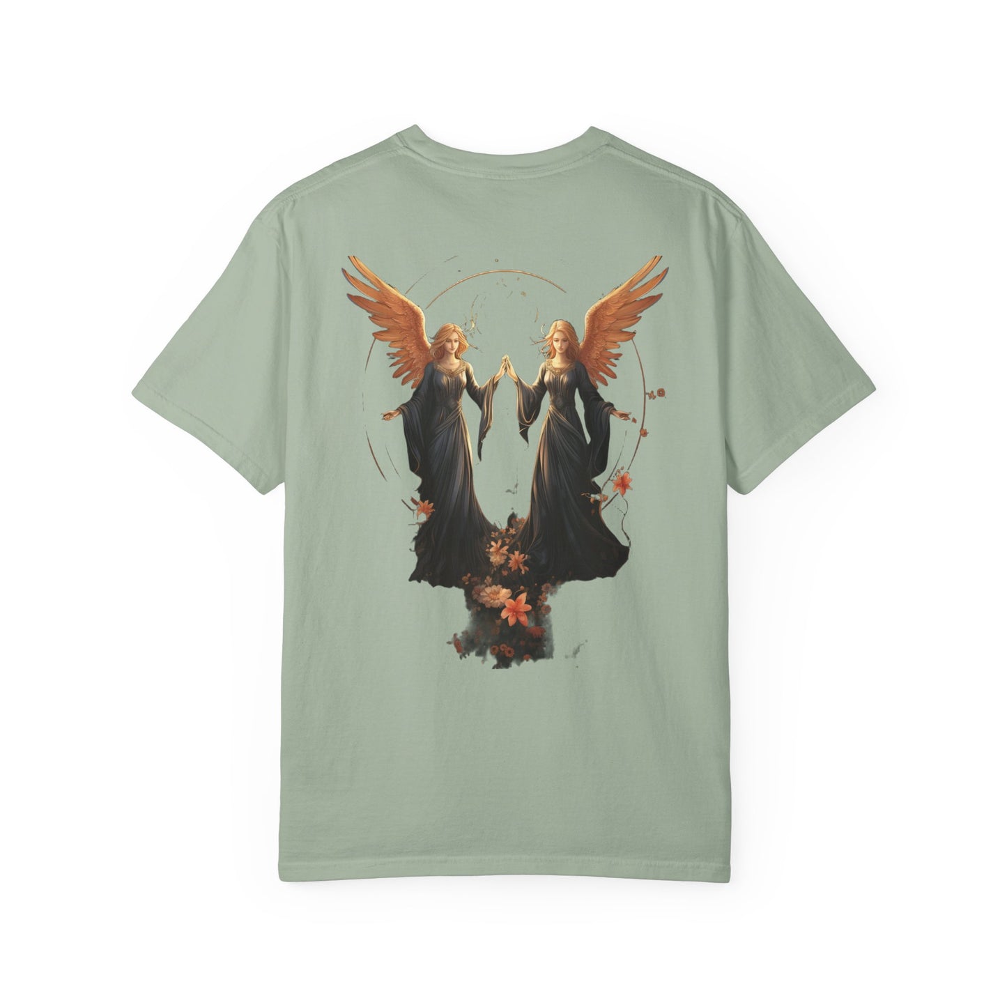 Angel Shirt Celestial Twin Angels Floral Gold
