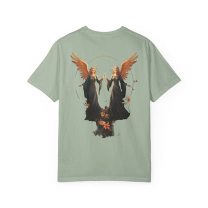 Angel Shirt Celestial Twin Angels Floral Gold