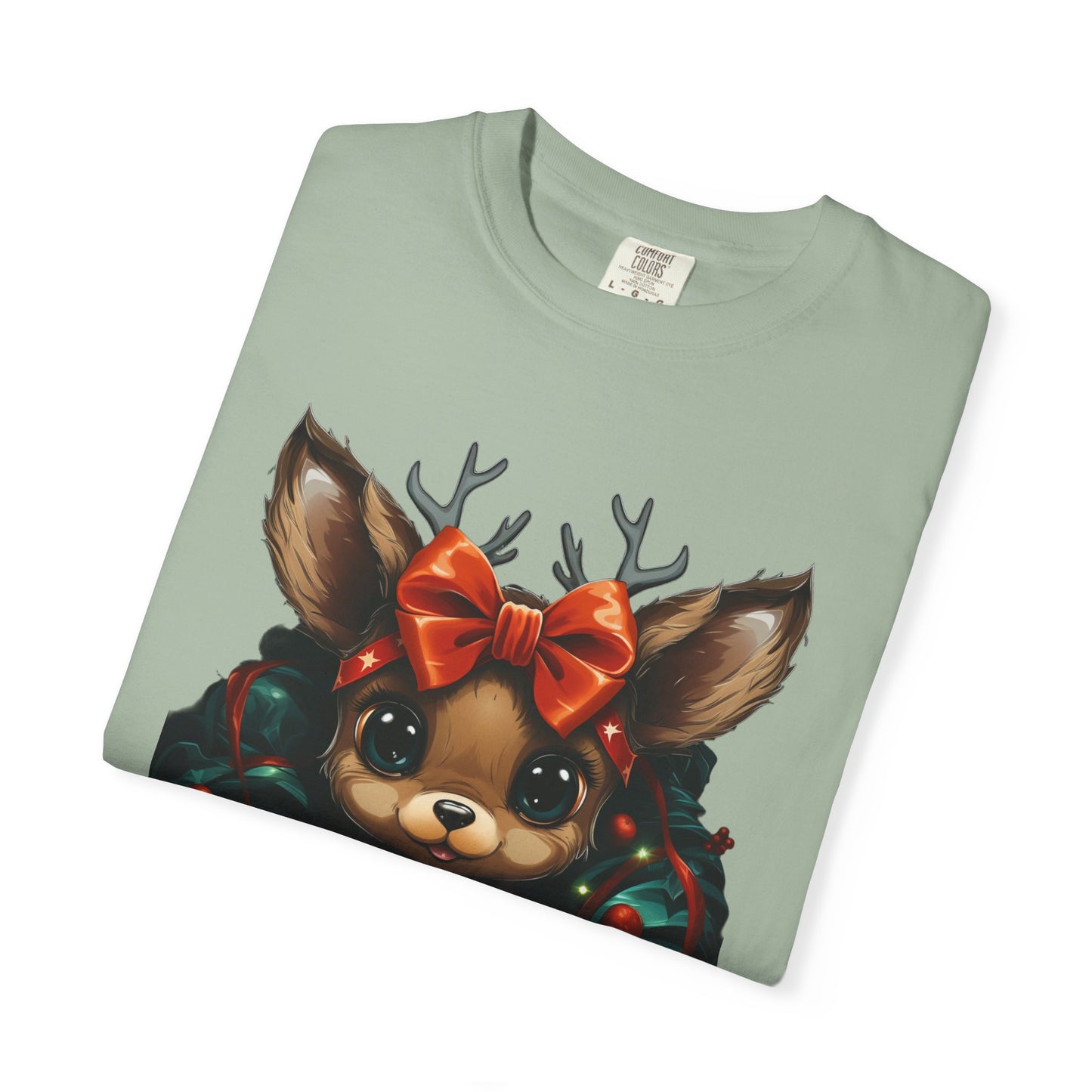 Cute Christmas Reindeer Garment-Dyed Tee Bow