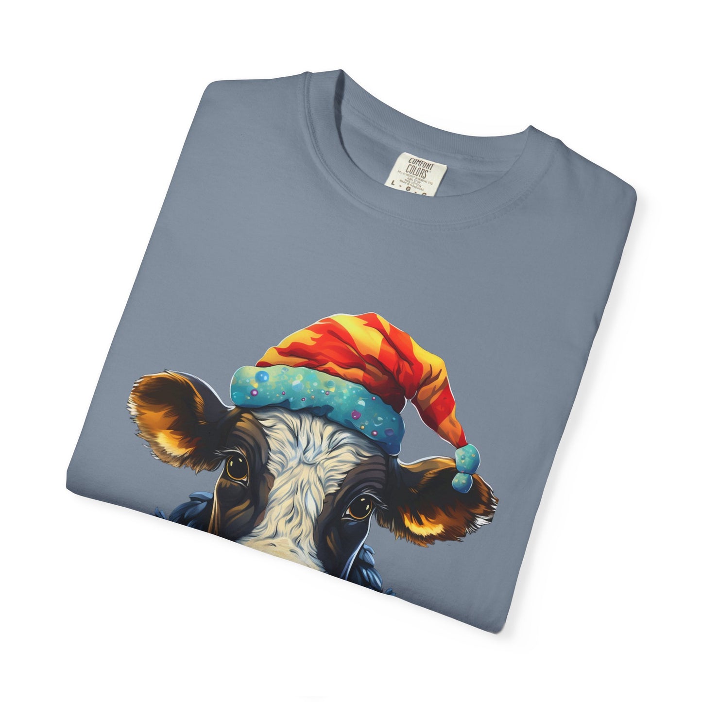 Christmas Cow Santa Hat Garment-Dyed Tee