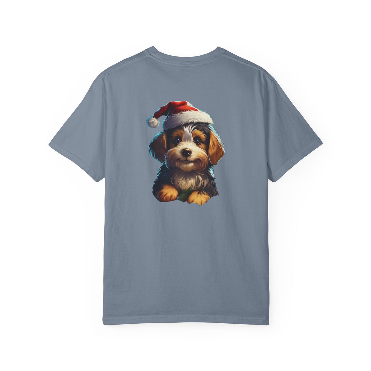 Christmas Puppy Santa Hat Garment-Dyed Tee