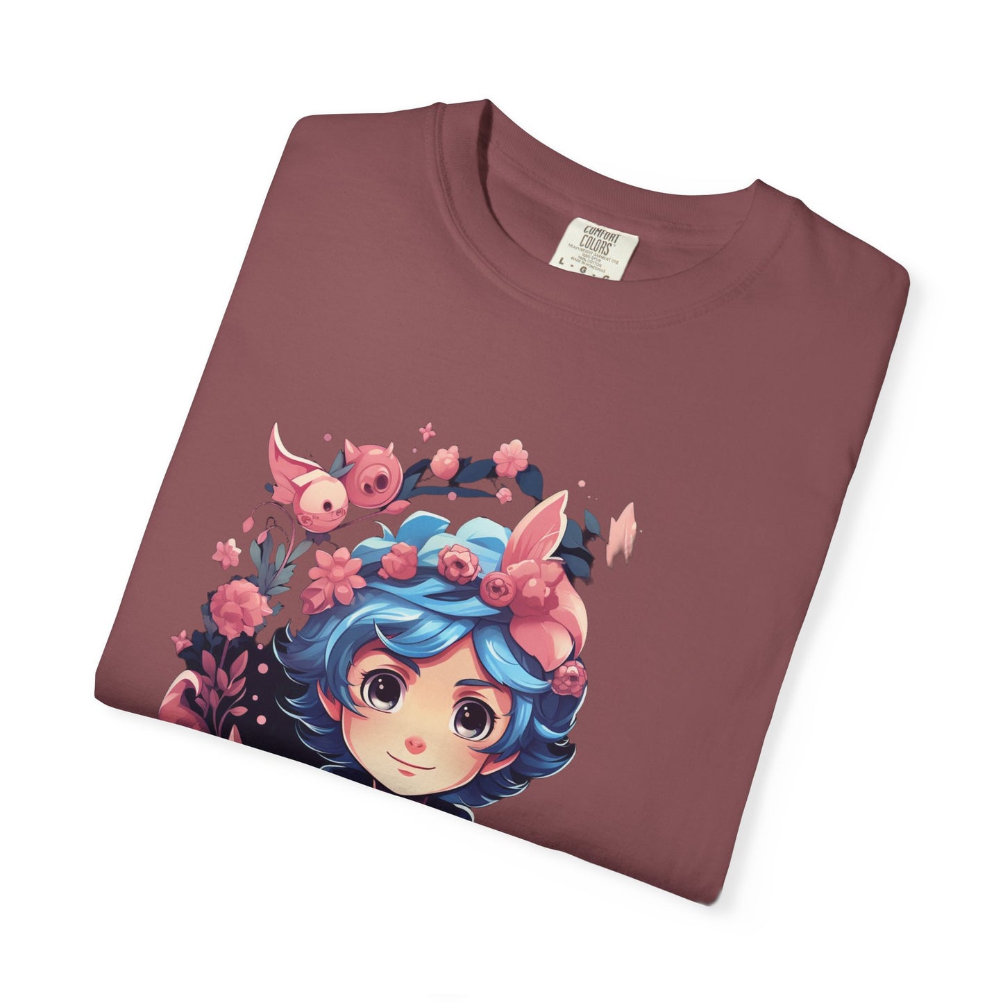 Kawaii Anime Girl Floral Garment-Dyed Tee