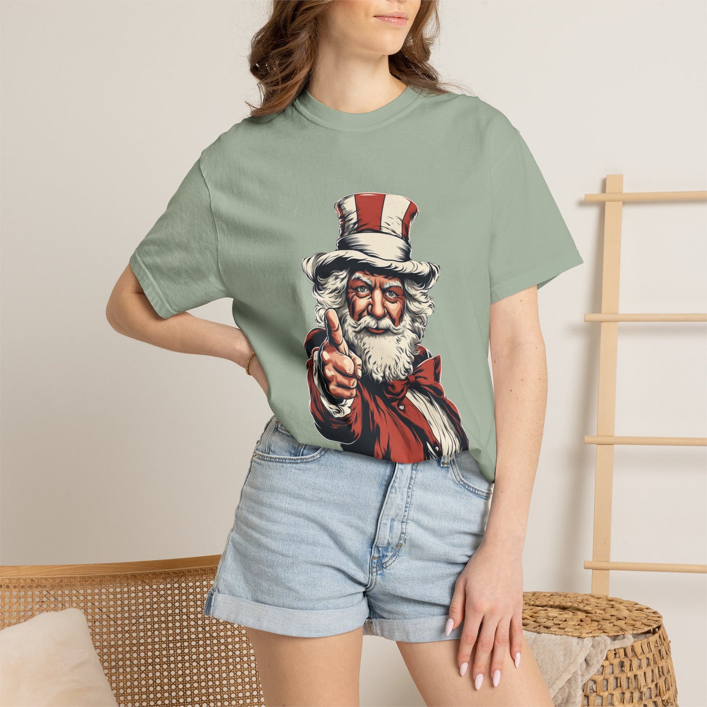 Patriotic Santa Garment-Dyed Tee Uncle Sam Christmas