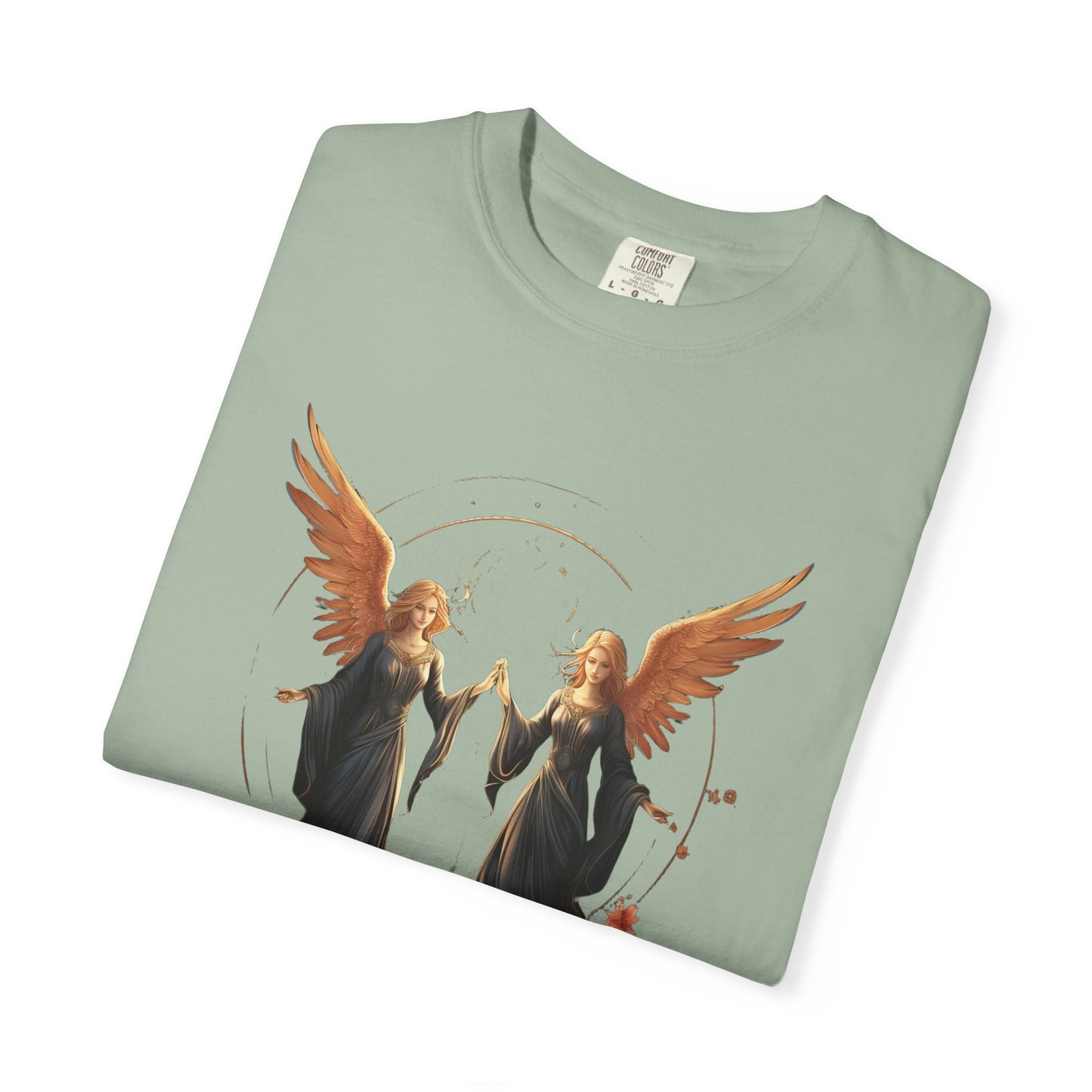 Angel Shirt Celestial Twin Angels Floral Gold