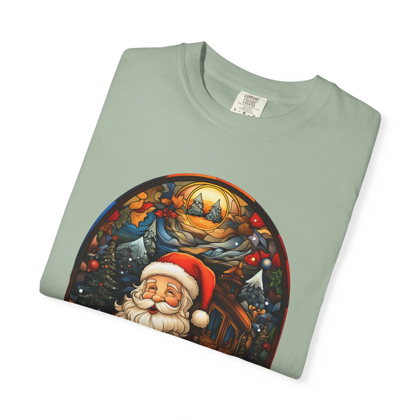 Santa Christmas Train Stained Glass Tee