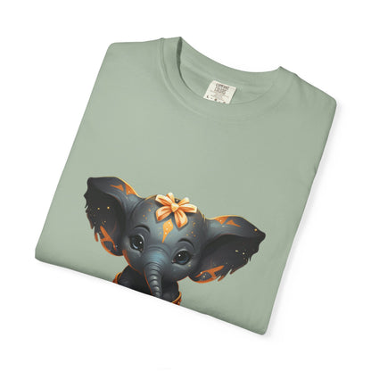 Cute Elephant Tee Gold Roses Garment-Dyed Shirt