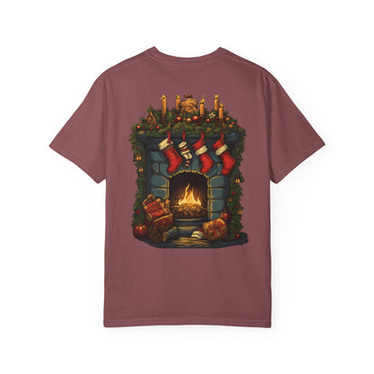 Christmas Fireplace Tee Stockings Garment-Dyed