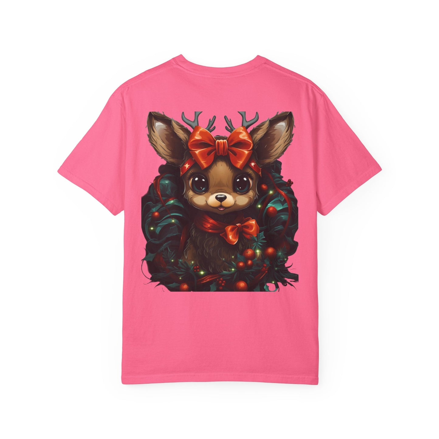 Cute Christmas Reindeer Garment-Dyed Tee Bow