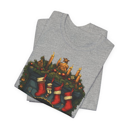 Christmas Fireplace T-Shirt Stockings Holiday Tee
