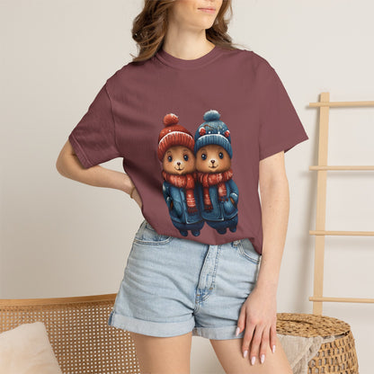 Cute Christmas Bears Couple Heavyweight Tee