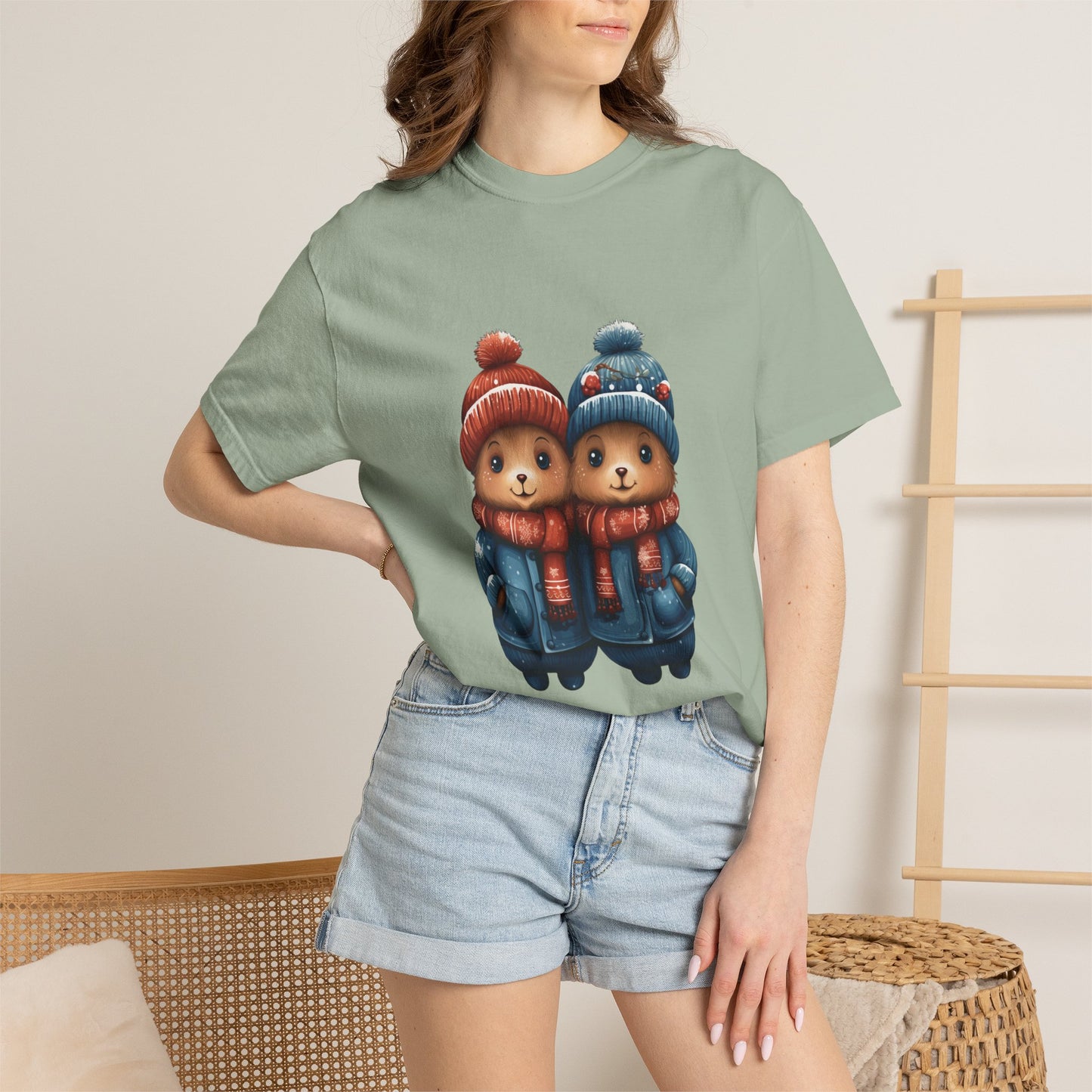 Cute Christmas Bears Couple Heavyweight Tee