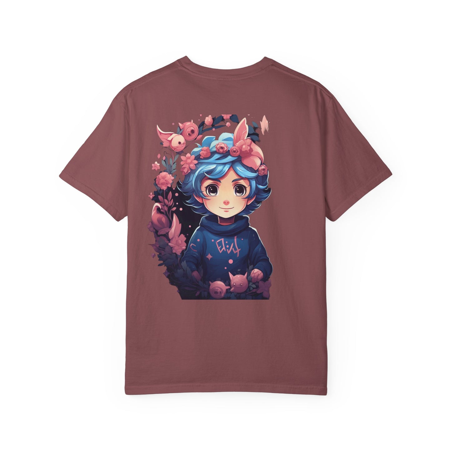 Kawaii Anime Girl Floral Garment-Dyed Tee
