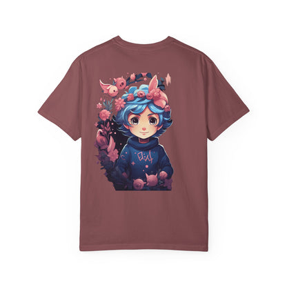 Kawaii Anime Girl Floral Garment-Dyed Tee