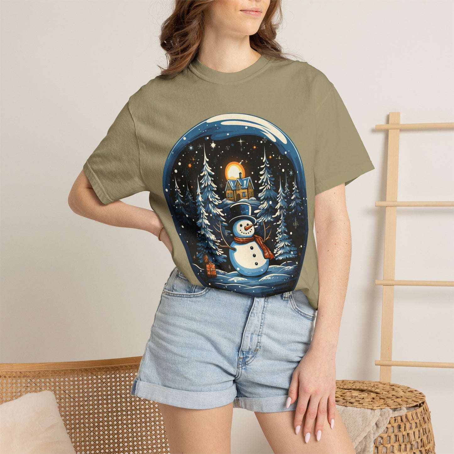 Snowman Snow Globe Christmas Heavyweight Tee