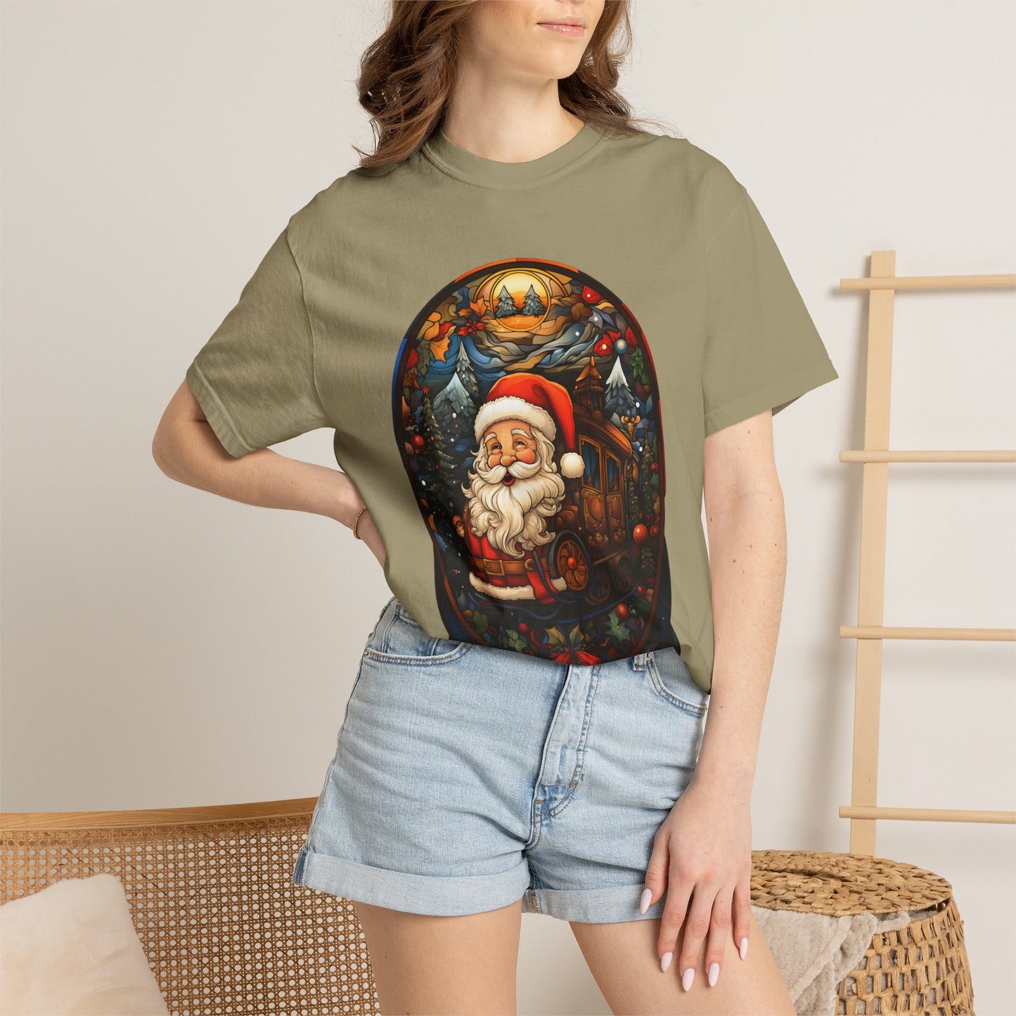 Santa Christmas Train Stained Glass Tee