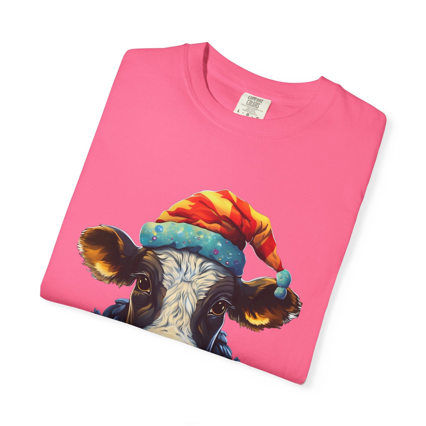Christmas Cow Santa Hat Garment-Dyed Tee