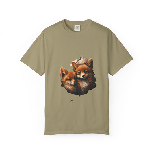 Christmas Fox Garment-Dyed Tee Cozy Winter Foxes