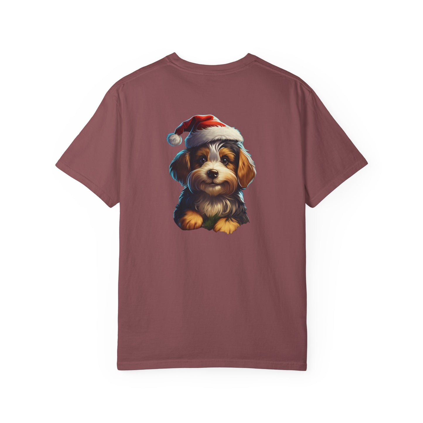 Christmas Puppy Santa Hat Garment-Dyed Tee