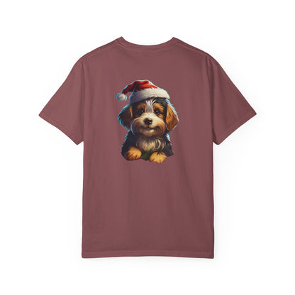 Christmas Puppy Santa Hat Garment-Dyed Tee
