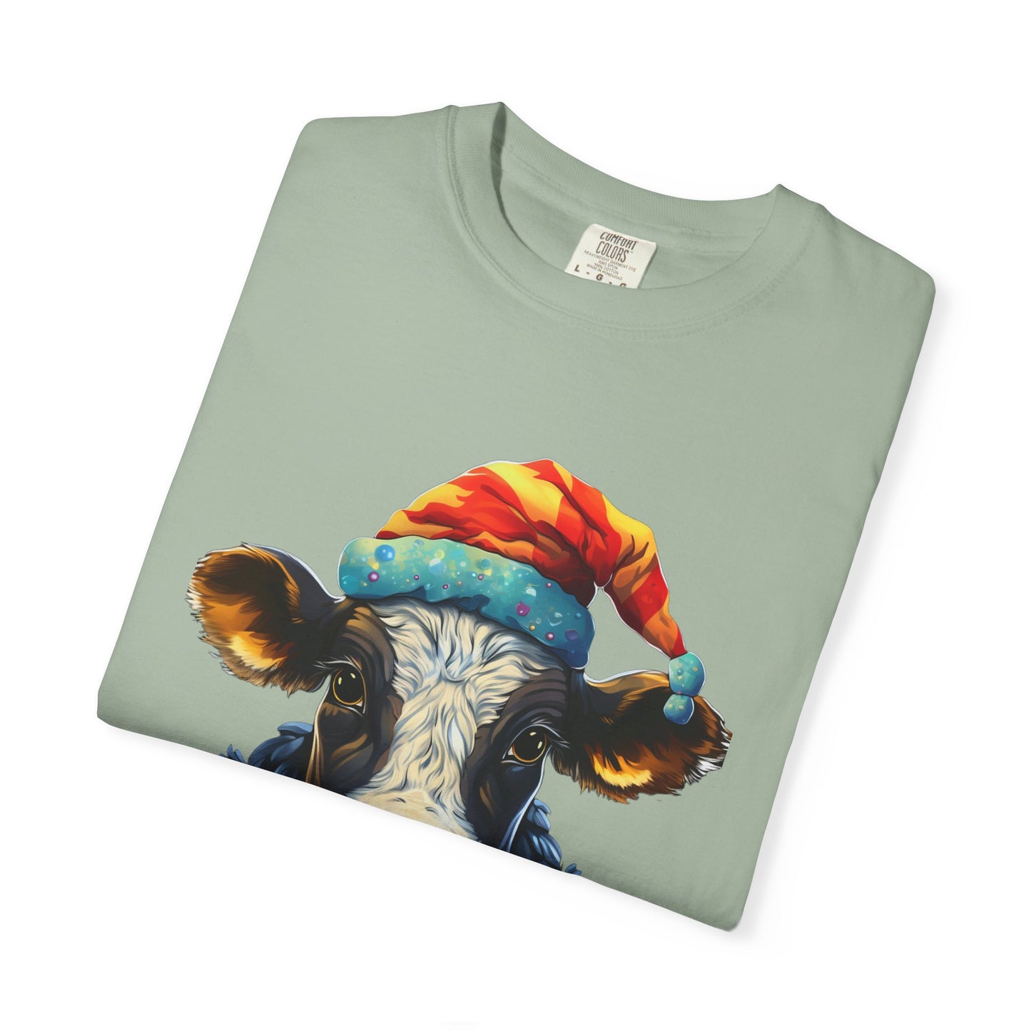 Christmas Cow Santa Hat Garment-Dyed Tee