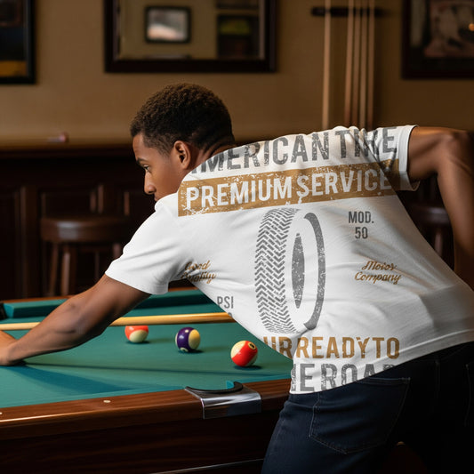 Retro American Tire T-Shirt Race the Road lifestyle photo