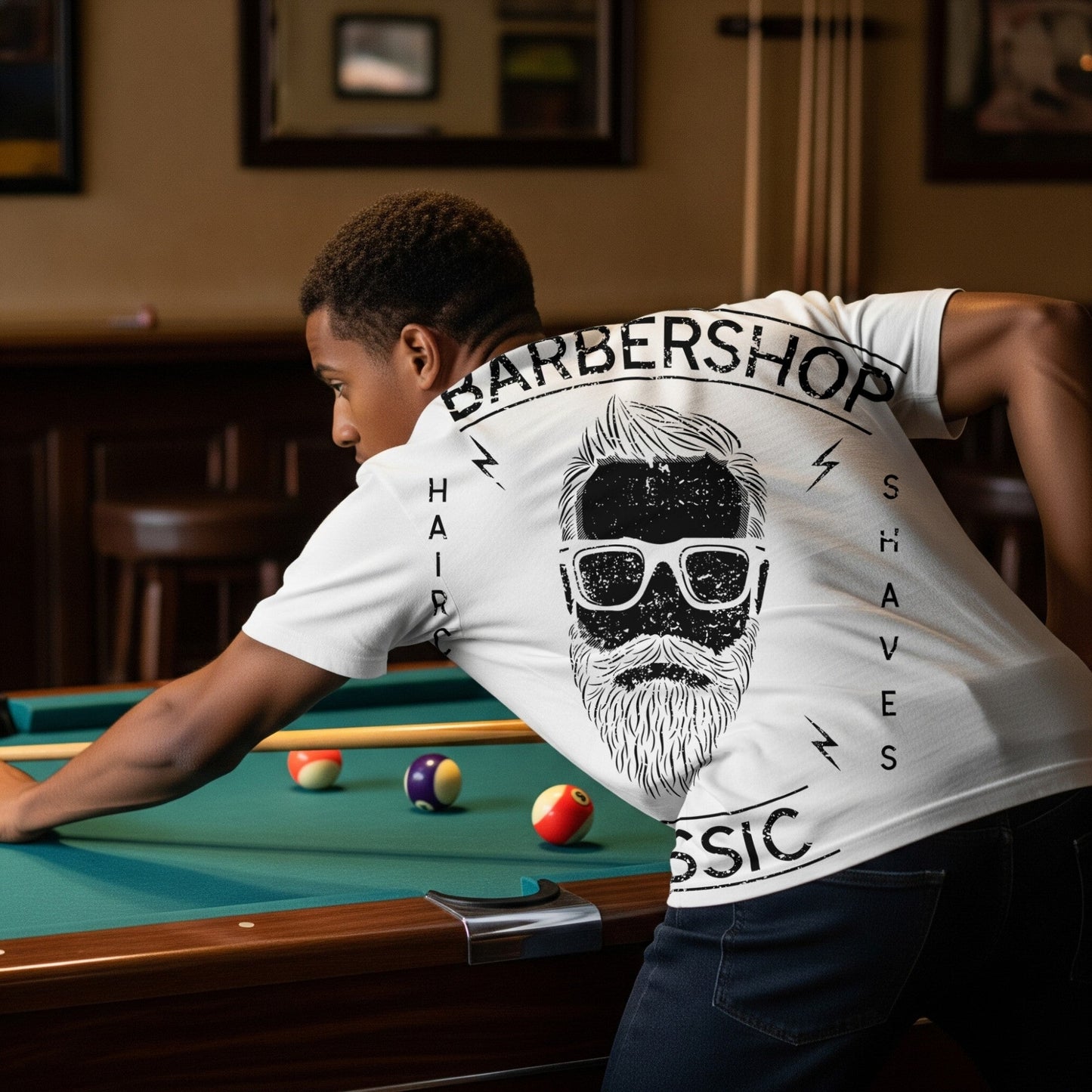 Barbershop Classic Tee | Retro Bearded Barber lifestyle photo