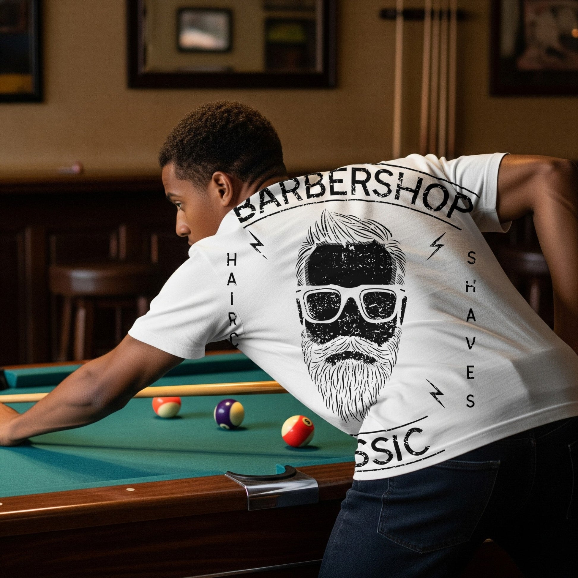 Barbershop Classic Tee | Retro Bearded Barber lifestyle photo