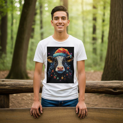 Christmas Cow Santa Hat T-Shirt Festive Farm lifestyle photo