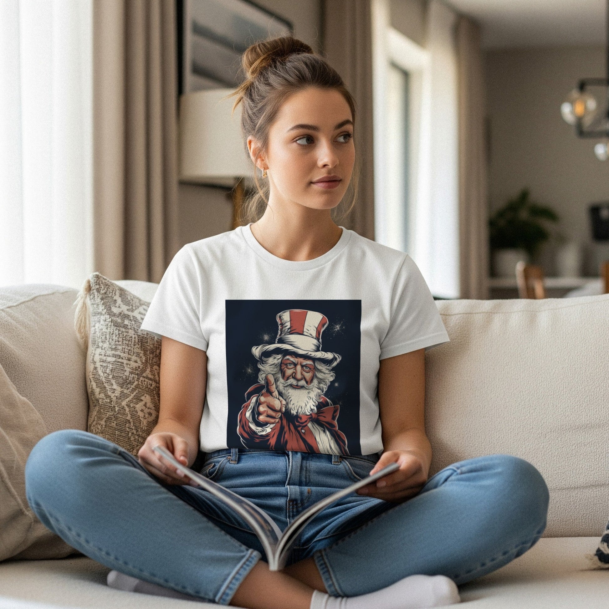 Patriotic Santa T-Shirt Uncle Sam Christmas Tee lifestyle photo