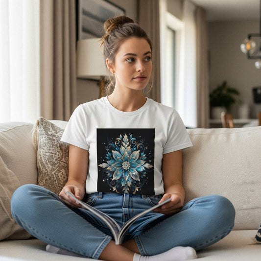 Crystal Snowflake Flower Christmas T-Shirt lifestyle photo