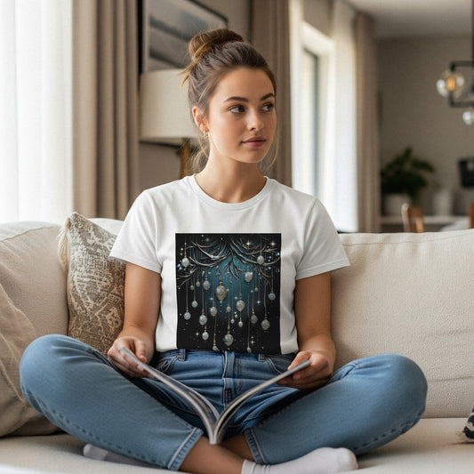 Elegant Christmas Ornaments Tee | Holiday Art lifestyle photo