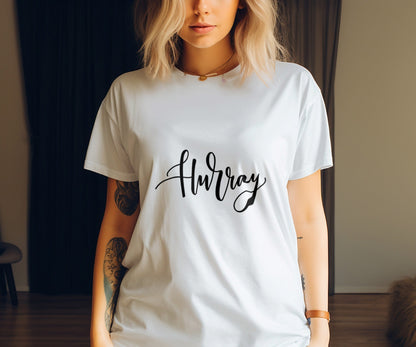 Hurray T-Shirt Calligraphy Script Celebration Tee lifestyle photo