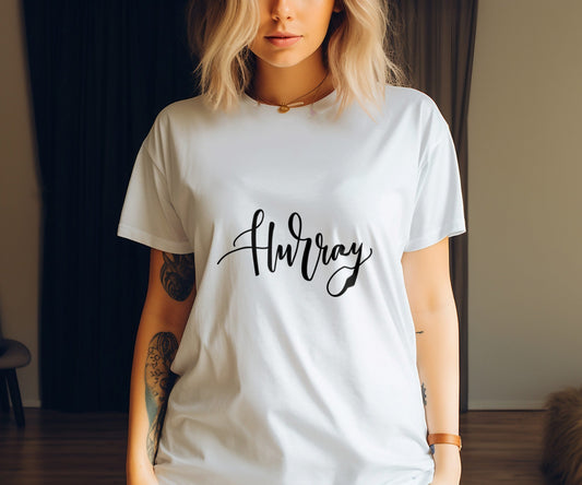 Hurray T-Shirt Calligraphy Script Celebration Tee lifestyle photo
