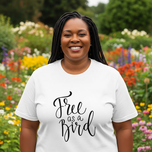 Free as a Bird T-Shirt Calligraphy Script Tee lifestyle photo